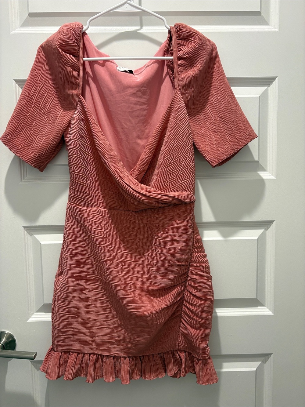 SAYLOR Dusty Rose Pleated Mini Dress with Ruffle Hem